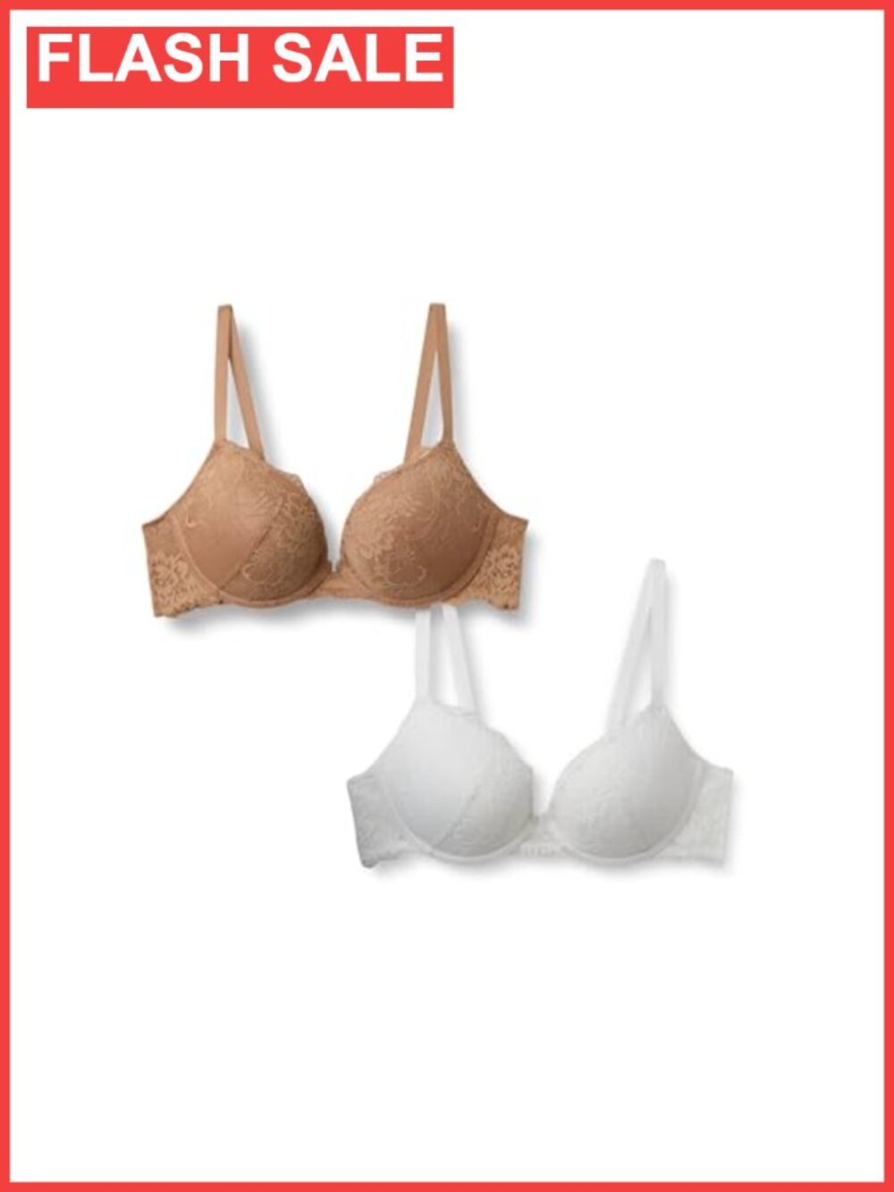 2 Pack Push-Up Lace Underwire Bra Adjustable Hook & Eye Closure